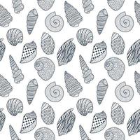 Vector seamless pattern. Line art sketch seashells. Isolated background. Decoration symbol of health calcium. Summer, sand and beach design. Repetitive ornament.