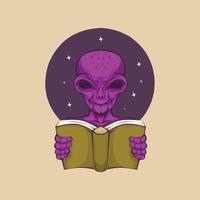 ilustración vectorial de alienígena con libro de lectura vector