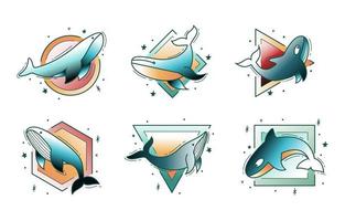 lindo y colorido conjunto de tatuajes de ballenas vector