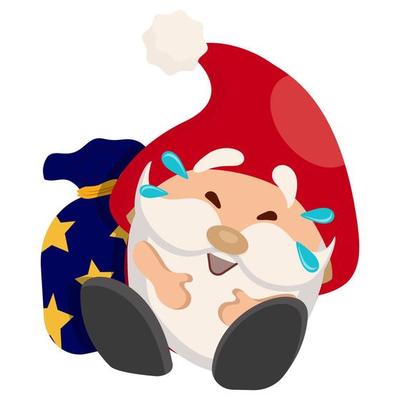 Laughing santa claus with a bag of presents. Happy character