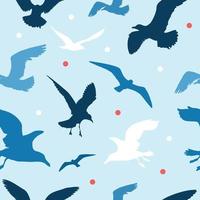 Seamless pattern with seagulls on blue background vector