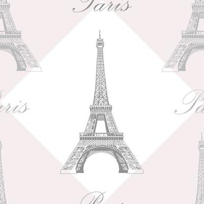 Seamless pattern with Eiffel tower on gray background