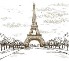 paisaje con torre eiffel en colores blanco y negro sobre fondo gris vector