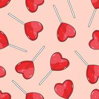 Seamless pattern with red heart shaped lollipop vector