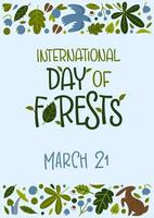 banner con inscripción día internacional de los bosques vector