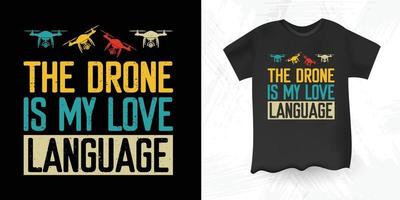 divertido piloto de drones amante retro vintage drone diseño de camiseta vector