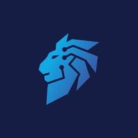 ideas de diseño de logotipo de tecnología de cabeza de león vector