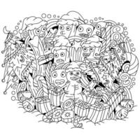 Cute christmas  doodle line art vector