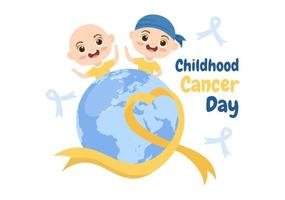 ilustración de dibujos animados dibujados a mano del día internacional del cáncer infantil el 15 de febrero para recaudar fondos, promover la prevención y expresar apoyo vector