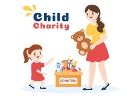 Cardboard Donation Box Containing Toys for Children, Social Care, Volunteering and Charity in Hand Drawn Cartoon Flat Illustration
