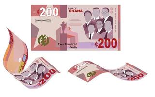 ilustración vectorial del conjunto de billetes de cedi ghanés. eps editables y escalables vector