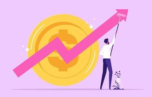 Business profit growth, improvement or career development, investment earning rising up concept, businessman painting growth arrow graph vector