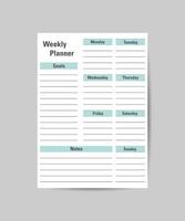 Weekly planning template. Design on a white and turquoise background. vector