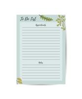 Weekly or daily plan, notepad, to-do list, with leaf illustration. With flat vector illustration