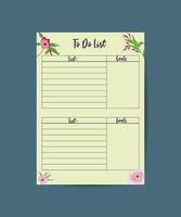 Planner and to-do list with simple illustrations. Templates for agenda, planner, checklist. green background vector