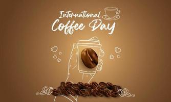 international day of coffee background with hand drawn and realistic llustration vector
