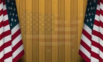 bandera americana realista sobre fondo de madera vintage vector