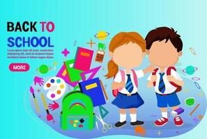 Back to school banner with stationary cartoon illustration vector