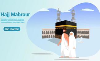 ilustration vektor graphic of Hajj and umrah pilgrimage praying near kaaba template Vector