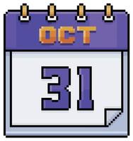 calendario de arte de píxeles con fecha 31 de octubre, icono de vector de día de halloween para juego sobre fondo blanco