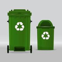 Trash can realistic vector with recycling symbol