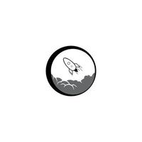 rocket logo design template. Rocket takes off from the surface of the moon or another planet vector