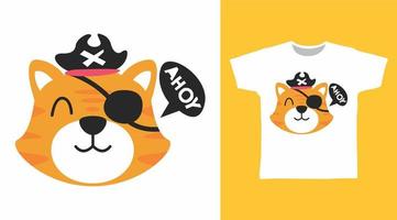 linda ilustración de vector de diseño de tigre pirata lista para imprimir en camiseta.