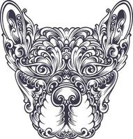 elegante ornamento cabeza perro monocromo vector