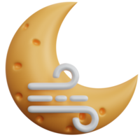 Representación 3D luna creciente con ilustración de viento aislado png