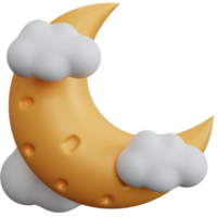 Croissant de lune de rendu 3d avec quelques nuages isolés png