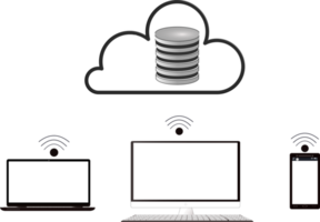 Black and white cloud computing icon on transparent background. png