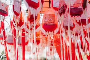 Half empty blood bags, close angle photo