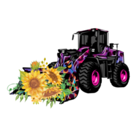 Tractor farm with big wheels PNG, Floral watercolor sunflower yellow, Rainbow leopard tractor,Construction truck,Sublimation,PNG transparent png