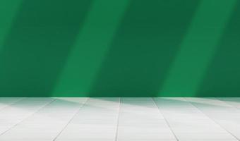 estudio verde vacío con baldosas blancas hermosas luces y sombras. perfecto para el fondo del tema de verano, pantalla en blanco para mostrar el producto. - renderizado 3d foto