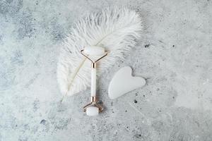 A white face roller for face massager lying on a feather photo