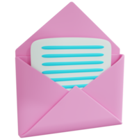 Representación 3d del icono de mensaje rosa abierto png