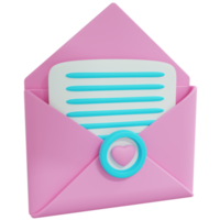 Representación 3d del icono de mensaje rosa abierto png