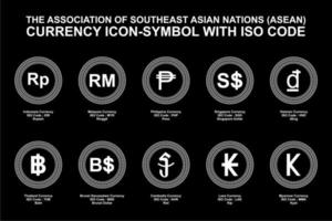 The Association of Southeast Asian Nations, ASEAN Currency Icon Symbol with ISO Code. Vector Illustration