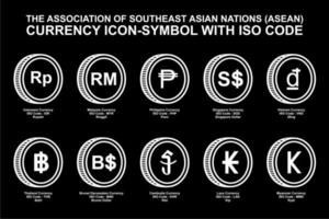 The Association of Southeast Asian Nations, ASEAN Currency Icon Symbol with ISO Code. Vector Illustration