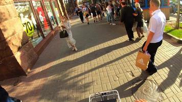 Kiev, Ukraine - May 21, 2021 First-person view. Man rides a bicycle in the Kiev photo