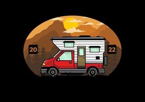 Van box camper illustration badge design vector