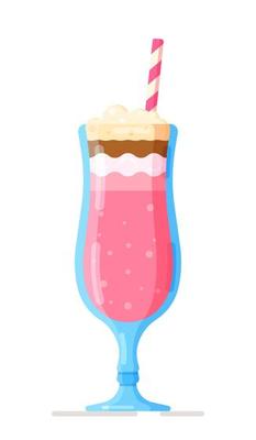 Vector illustration of berry milkshake. Pink drink with foam in an elegant glass.