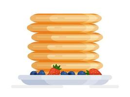 Vector illustration of an isolated pile of pancakes with berries. National pancake day vector.