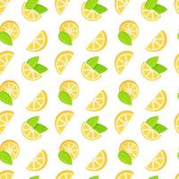 Lemon vector pattern with green leaves.