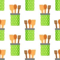 Vector illustration of wooden spatulas pattern. Endless cutlery jar pattern.