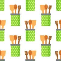 Vector illustration of wooden spatulas pattern. Endless cutlery jar pattern.