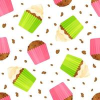 Vector illustration of a pattern of beautiful cupcakes.