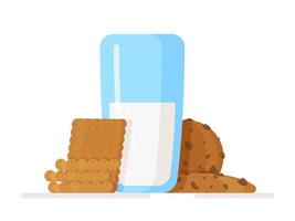 ilustración vectorial de un vaso aislado de leche y galletas en un fondo blanco. vector