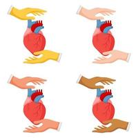 Set of hands gestures with human heart vector