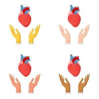 Set of hands gestures with human heart vector